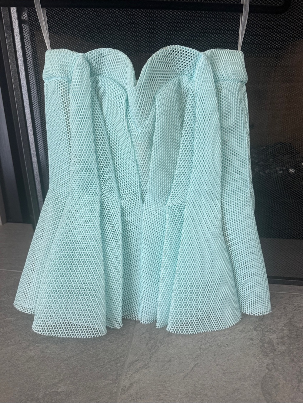Asilio Mint Mesh Strapless Peplum Top